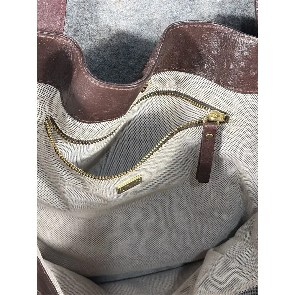 Diane von‎ Furstenberg Addison Burgundy Ostrich Embroidered Leather Tote